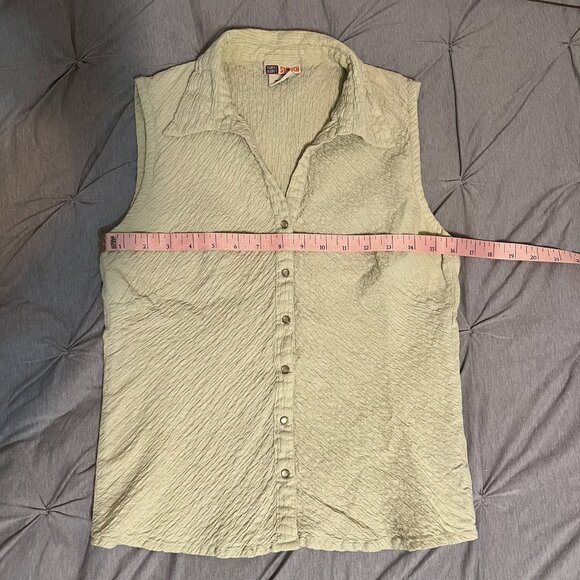 Faded Glory Stretch Women Medium Light Green Sleeveless Button Up Shirt - Picture 4 of 7
